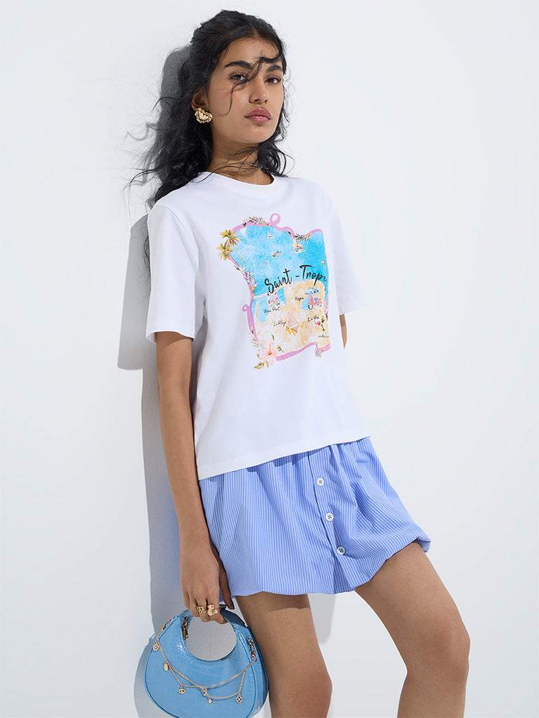 Nuon White Beach-Inspired Cotton T-Shirt