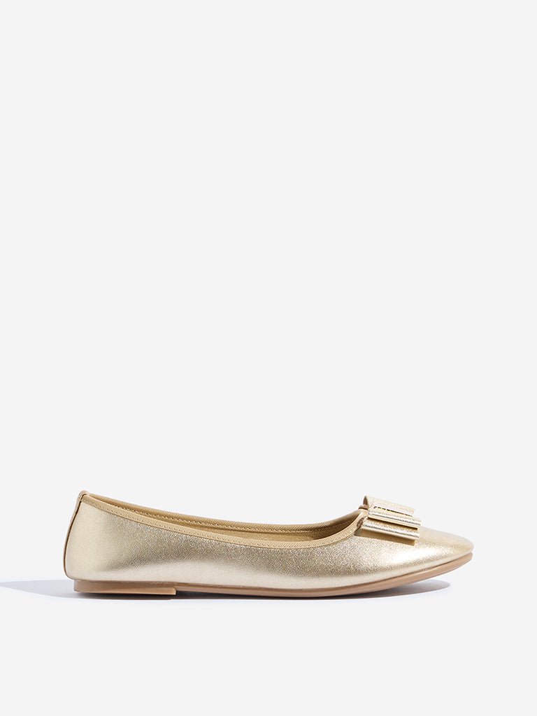 Westside Yellow Kids Gold Bow-Detailed Ballerina for Casual Wear Side View