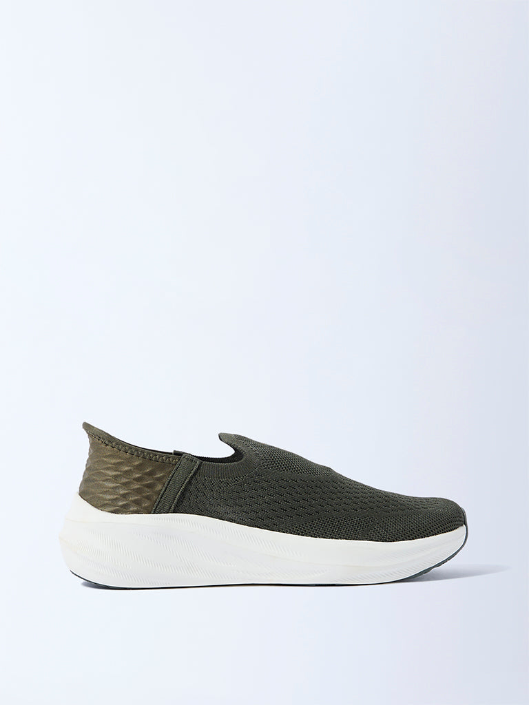 Westside SOLEPLAY Men's Olive Knit-Textured Slip-On Shoes for Casual Wear Side View