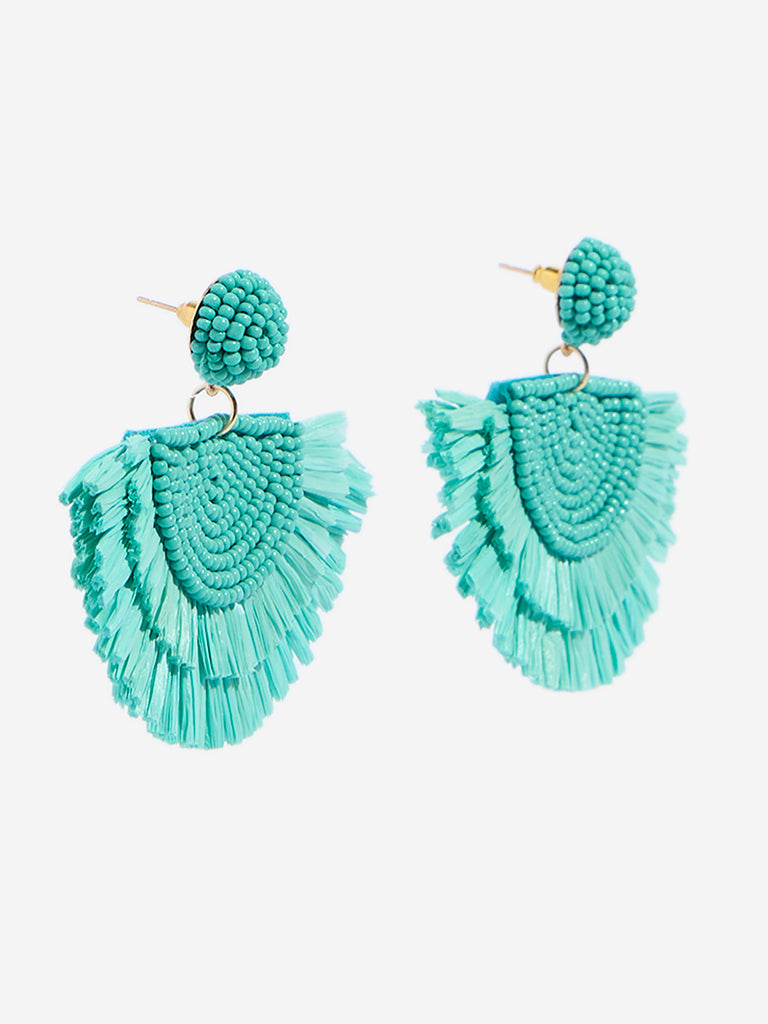 Westside Accessories Aqua Beaded Raffia Earrings