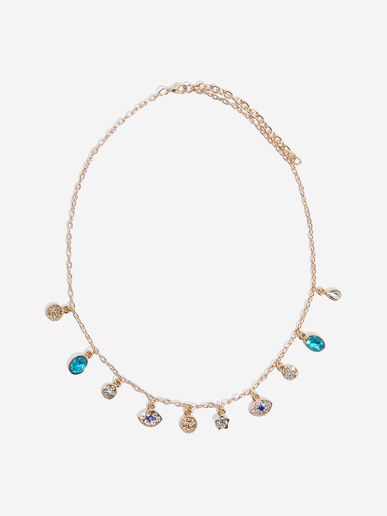 Westside Accessories Gold & Blue Dainty Charms-Detailed Necklace