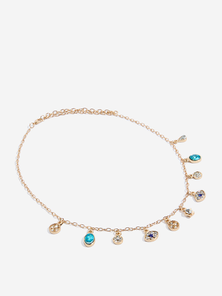 Westside Accessories Gold & Blue Dainty Charms-Detailed Necklace