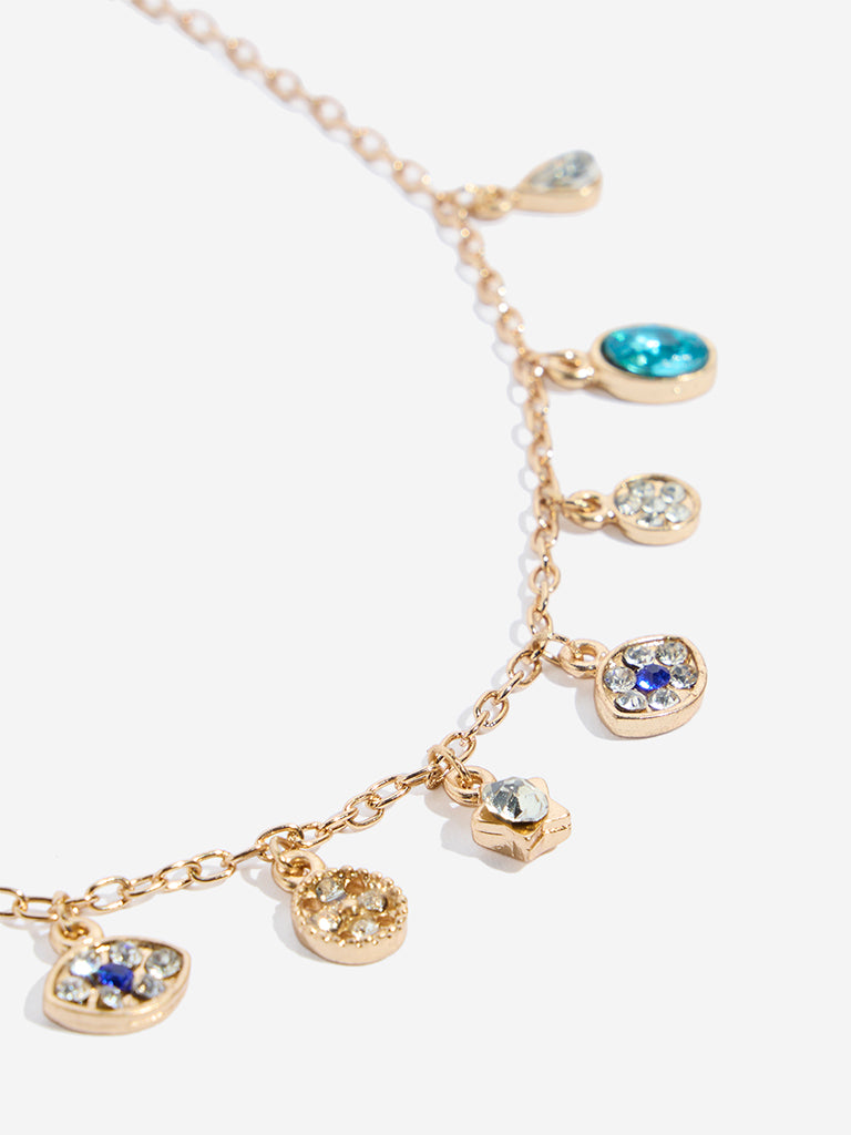 Westside Accessories Gold & Blue Dainty Charms-Detailed Necklace