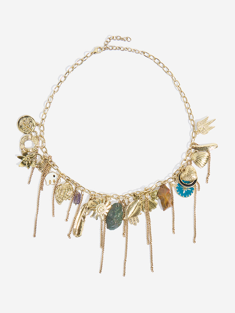 Westside Accessories Gold Multi-Charms Statement Necklace