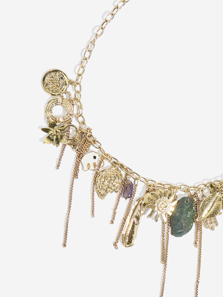 Westside Accessories Gold Multi-Charms Statement Necklace