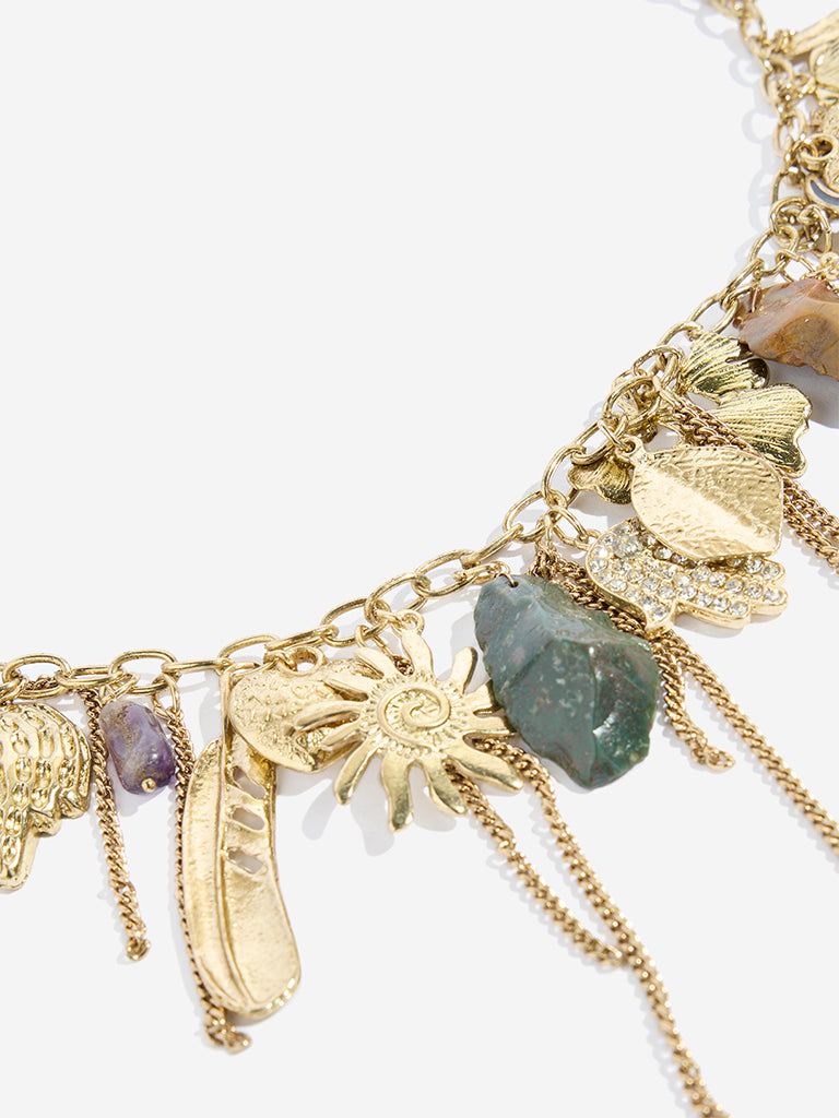 Westside Accessories Gold Multi-Charms Statement Necklace
