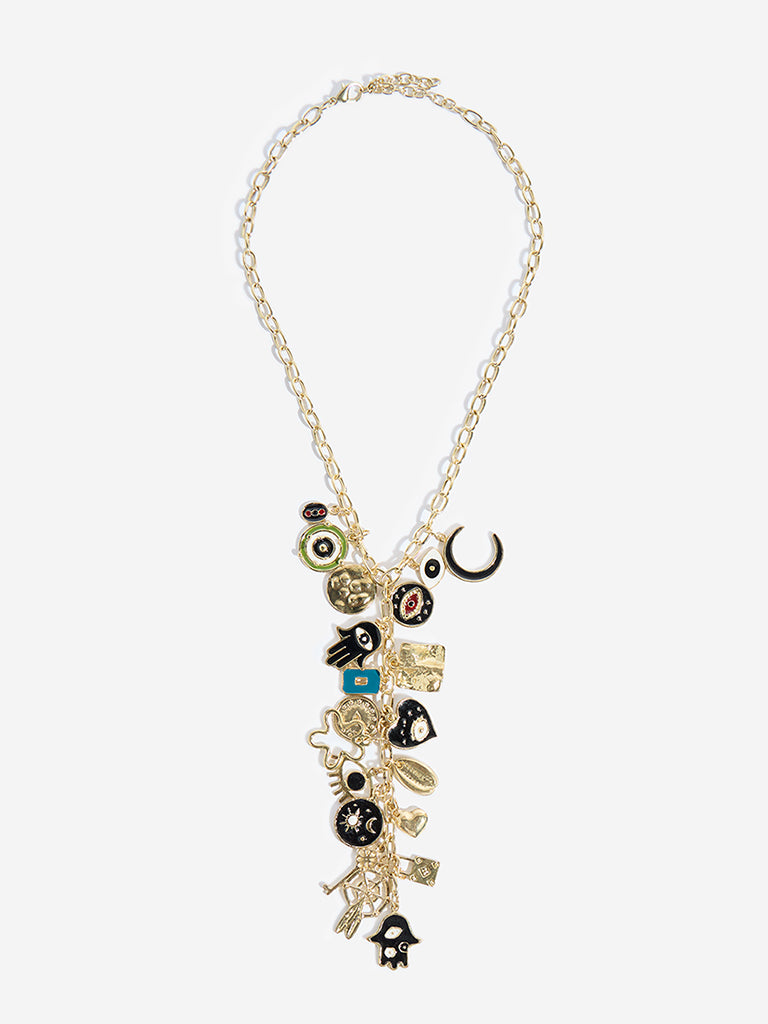 Westside Accessories Gold Multi-Charms Y-Chain Necklace