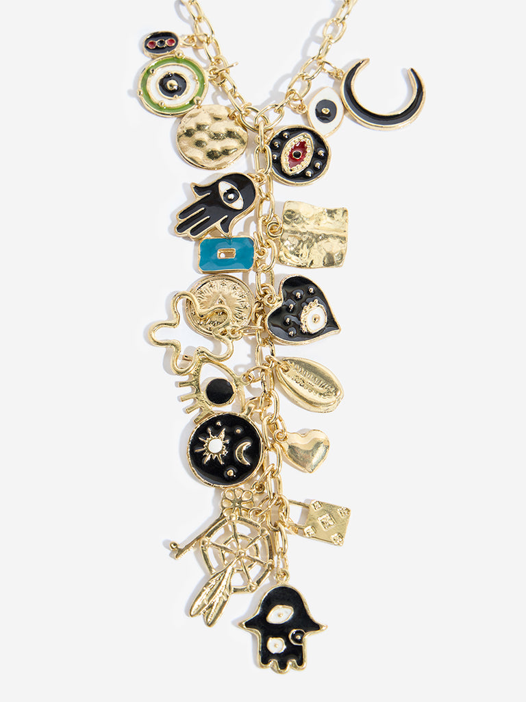 Westside Accessories Gold Multi-Charms Y-Chain Necklace