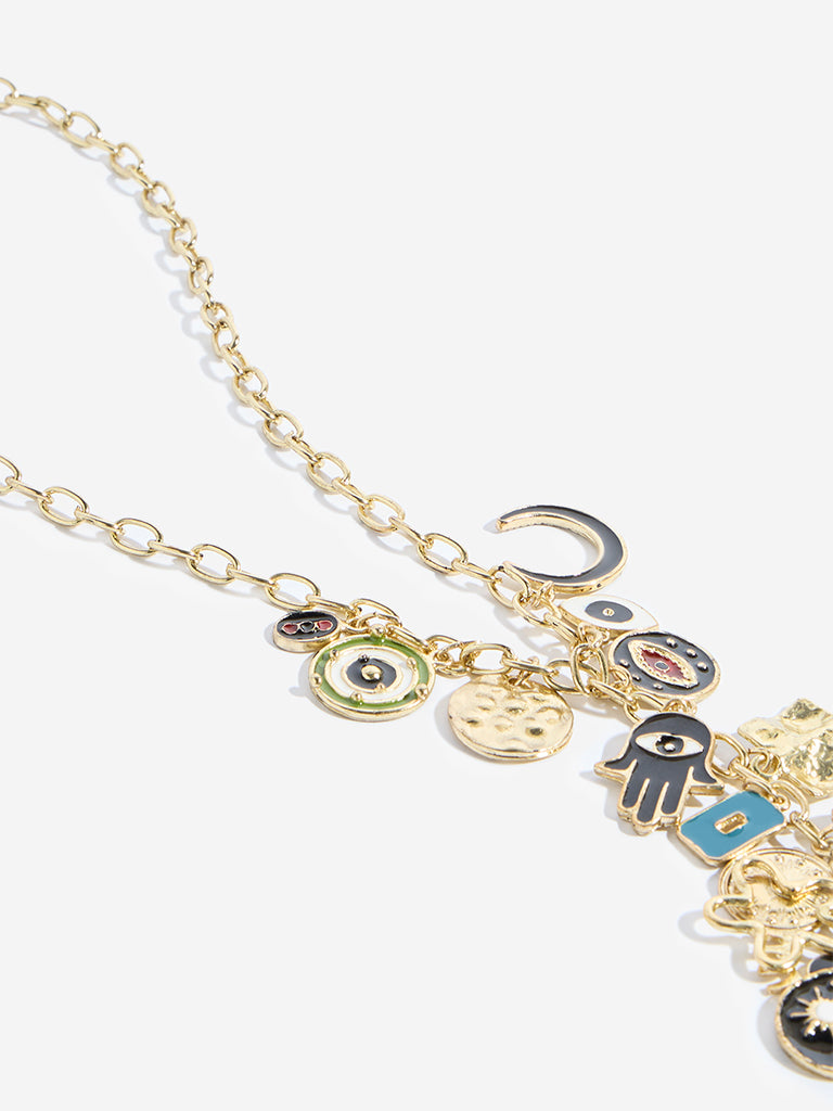Westside Accessories Gold Multi-Charms Y-Chain Necklace