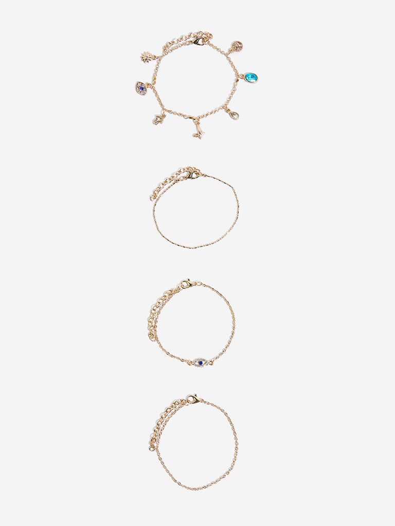 Westside Accessories Gold Charms-Detailed Chain Bracelet Set - Pack of 4