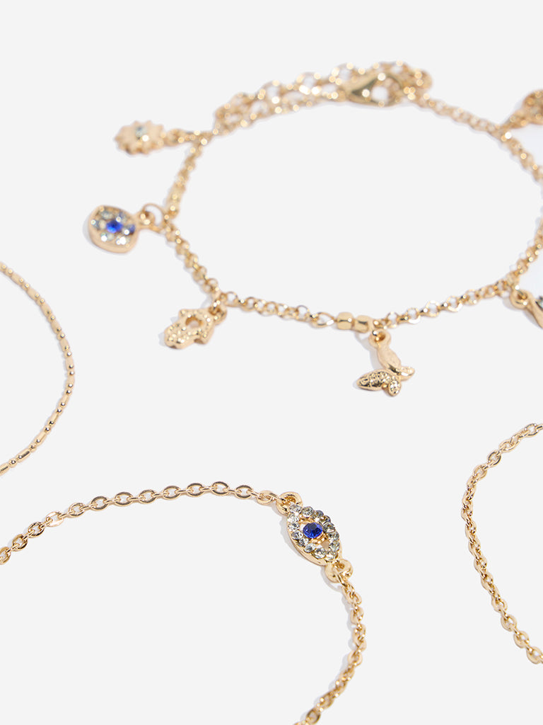 Westside Accessories Gold Charms-Detailed Chain Bracelet Set - Pack of 4