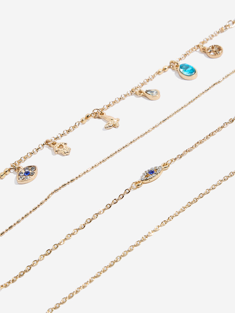 Westside Accessories Gold Charms-Detailed Chain Bracelet Set - Pack of 4