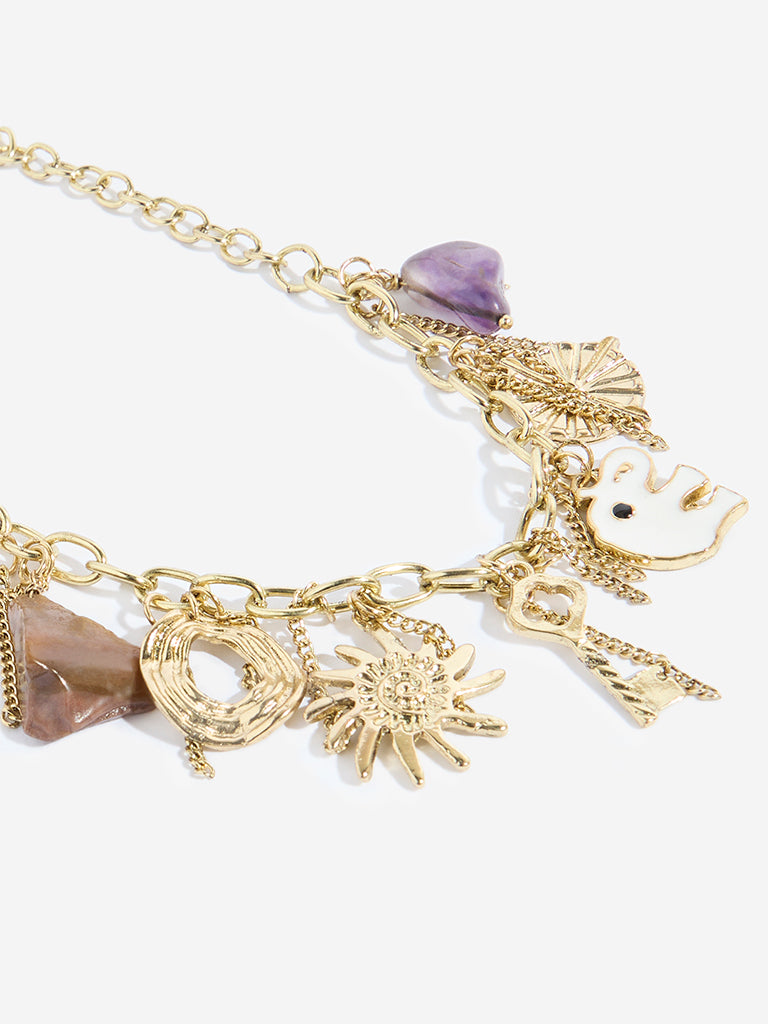 Westside Accessories Gold Multi-Charms Statement Bracelet