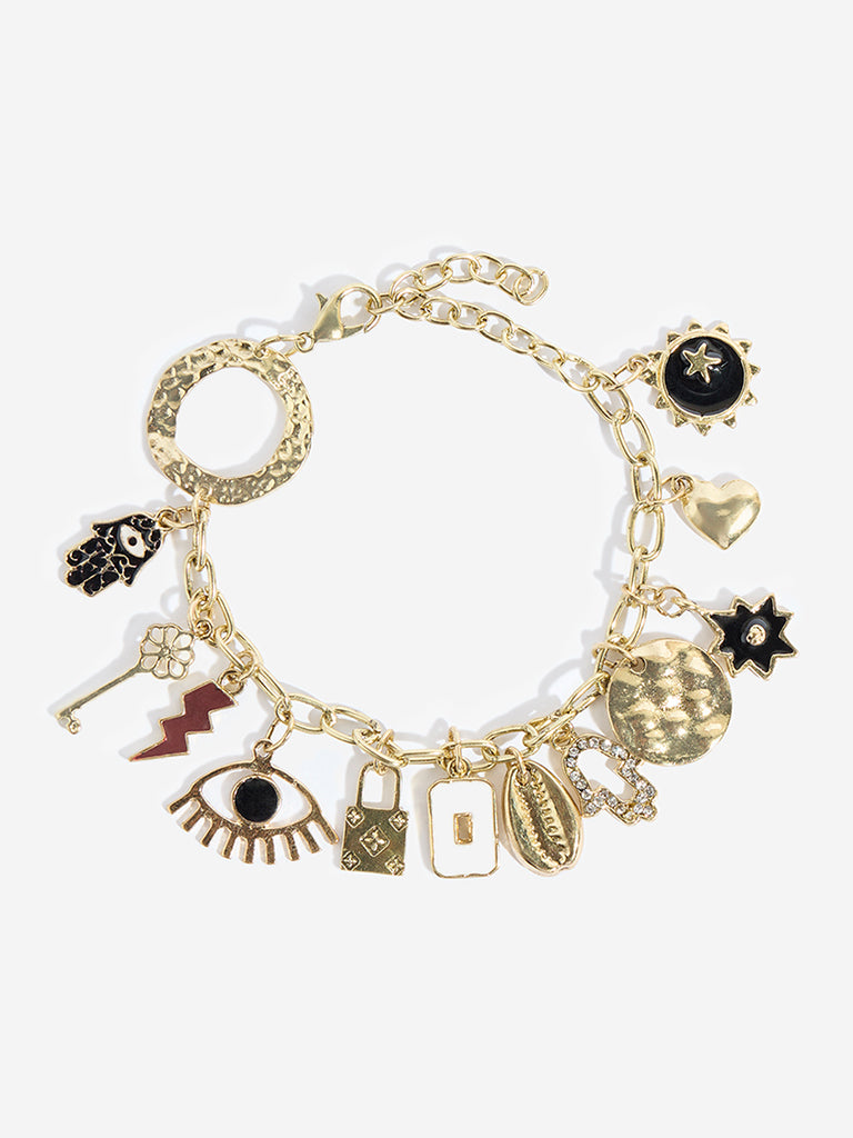 Westside Accessories Gold Multi-Charms Y-Chain Bracelet