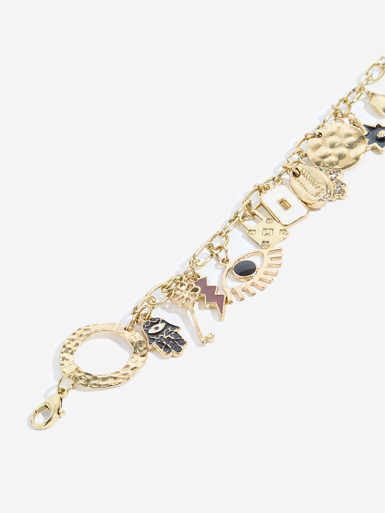 Westside Accessories Gold Multi-Charms Y-Chain Bracelet