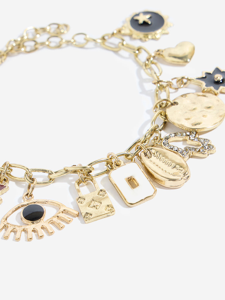 Westside Accessories Gold Multi-Charms Y-Chain Bracelet