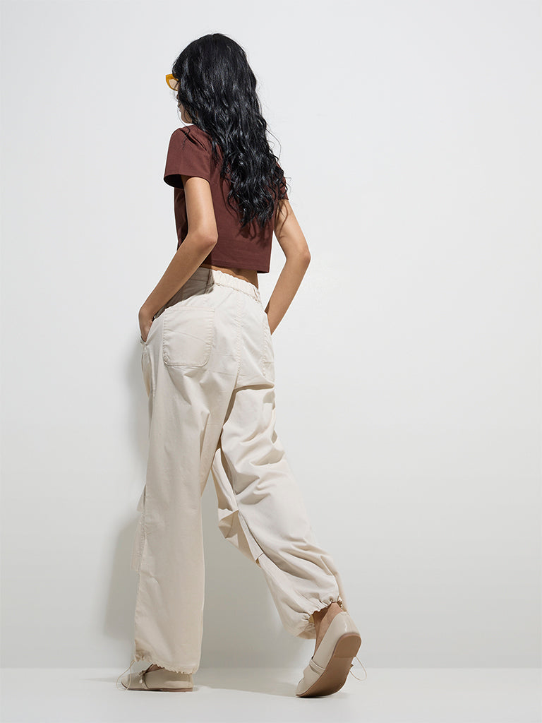 Nuon Beige Mid-Rise Cotton-Blend Pants