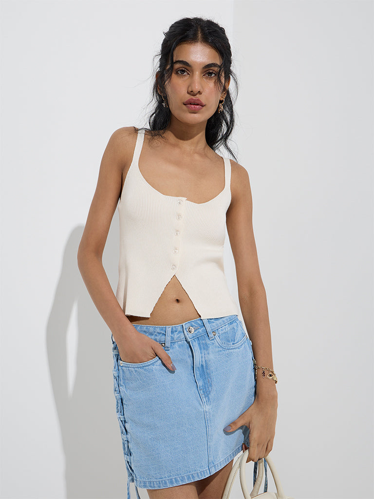 Nuon Off-White Ribbed-Textured Top
