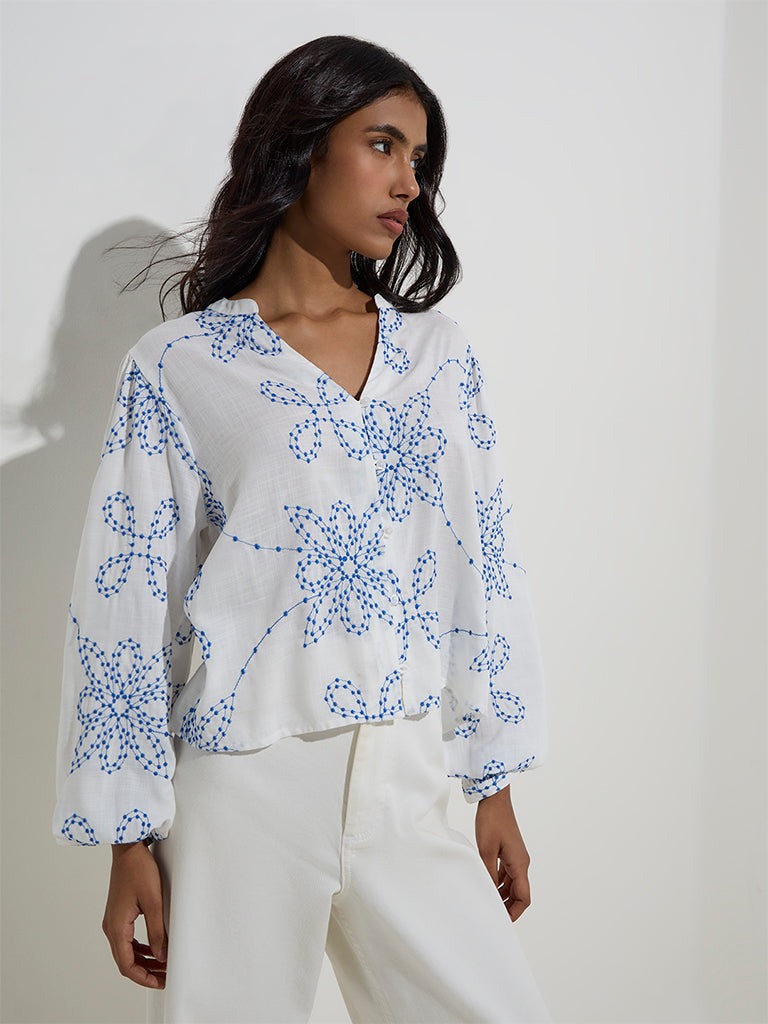 LOV White Floral Embroidered Top