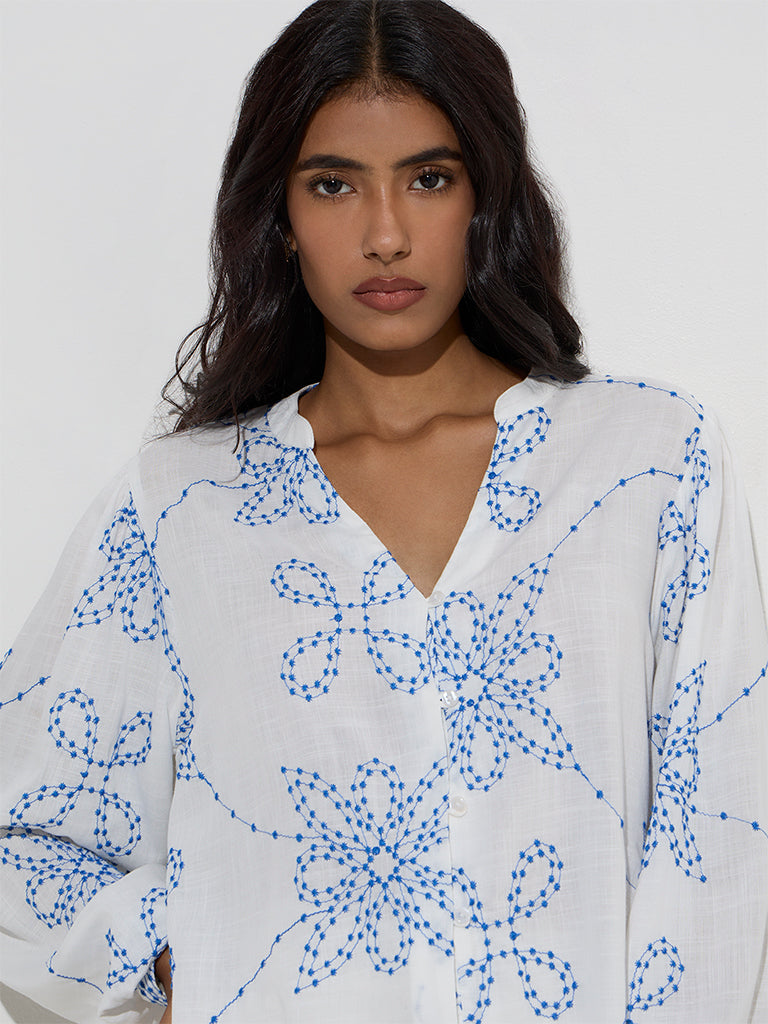LOV White Floral Embroidered Top