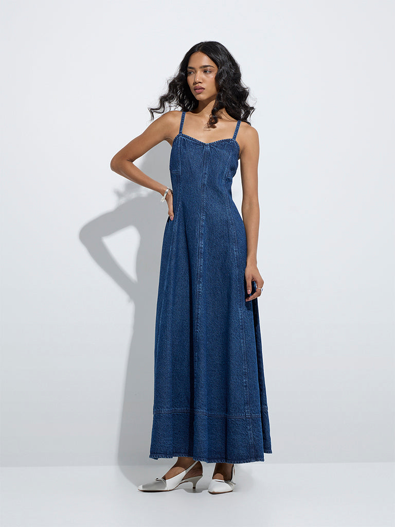 LOV Dark Blue A-Line Denim Dress