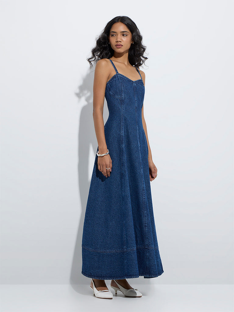 LOV Dark Blue A-Line Denim Dress
