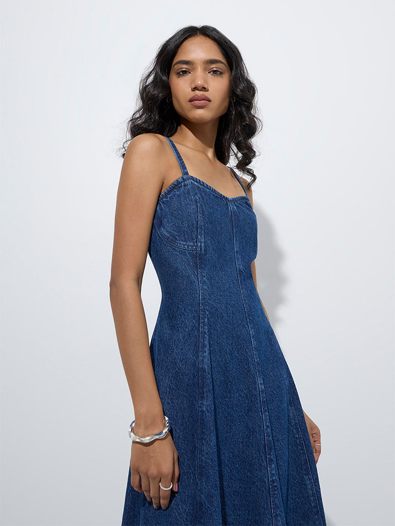 LOV Dark Blue A-Line Denim Dress