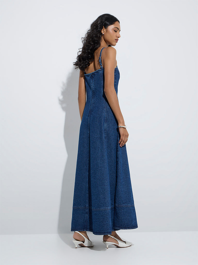 LOV Dark Blue A-Line Denim Dress