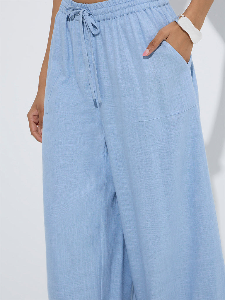 westisde LOV Women's Light Blue Mid-Rise Pants for Casual Wear Zoom View