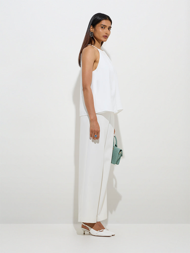 westisde Wardrobe Women's Off-White Solid Top for Work Wear Full Model View