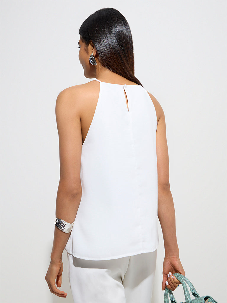 westisde Wardrobe Women's Off-White Solid Top for Work Wear Back View