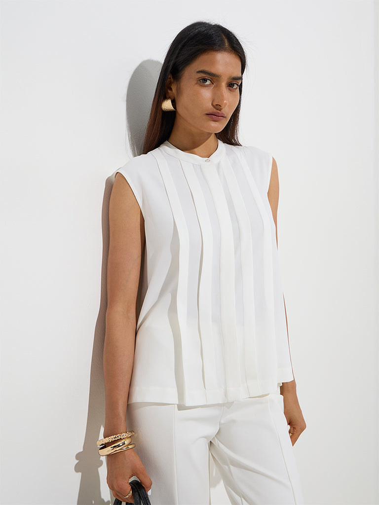 Wardrobe Ivory Pintuck Detailed Top