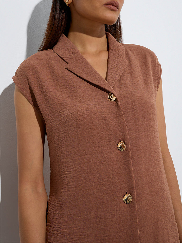 westisde Wardrobe Women's Brown Crinkle-Textured Jacket for Work Wear Zoom View