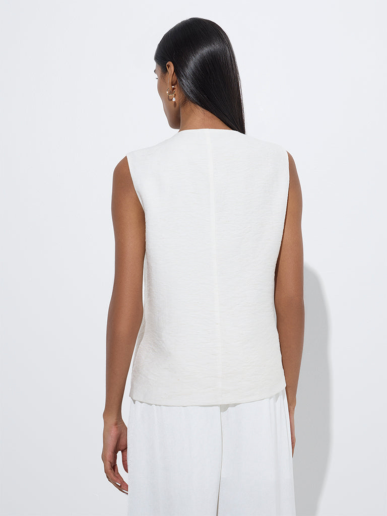 westisde Wardrobe Women's White Crinkled Jacket for Work Wear Back View