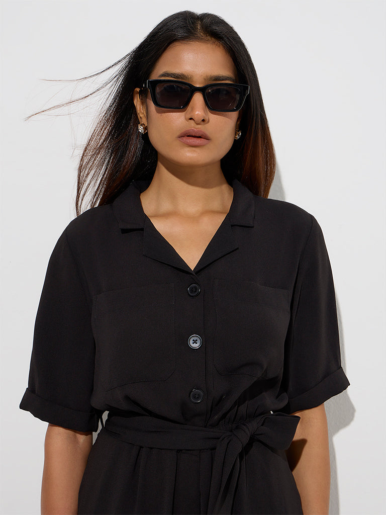 Wardrobe Black Solid Jumpsuit with Belt