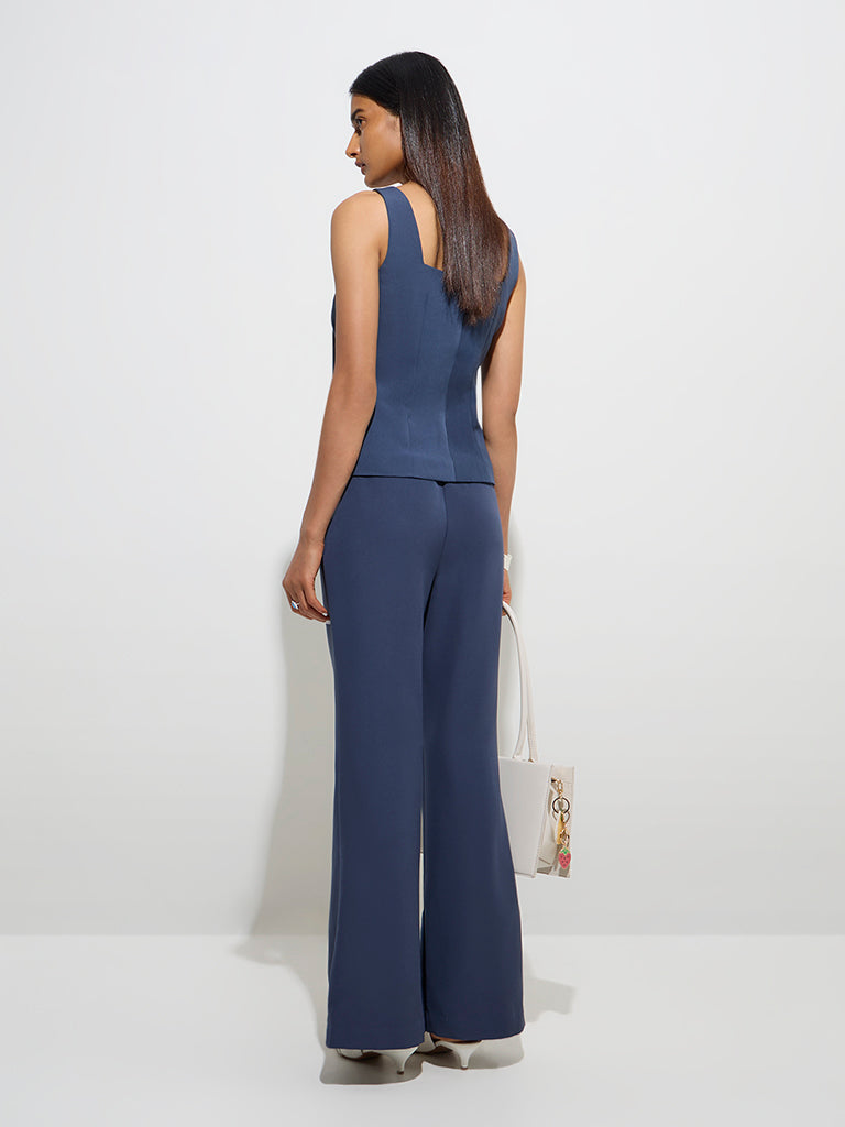 Wardrobe Navy Bootcut Mid-Rise Trousers