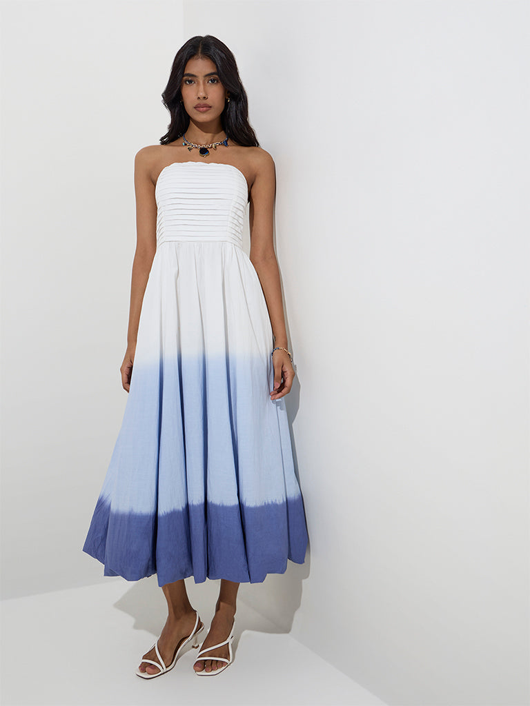 Westside LOV Women's White Ombre-Design A-Line Dress for Casual Wear Front View
