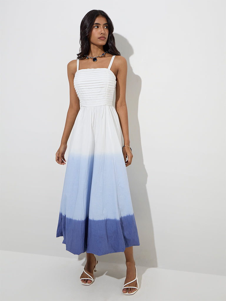 Westside LOV Women's White Ombre-Design A-Line Dress for Casual Wear Full Model View