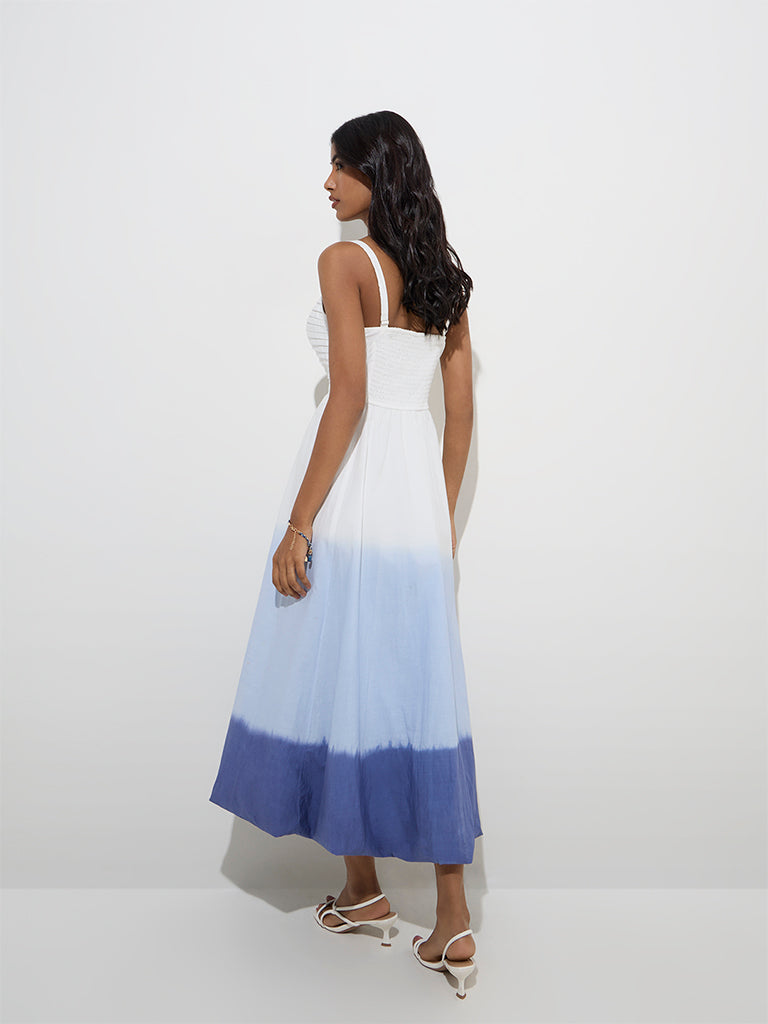 Westside LOV Women's White Ombre-Design A-Line Dress for Casual Wear Back View