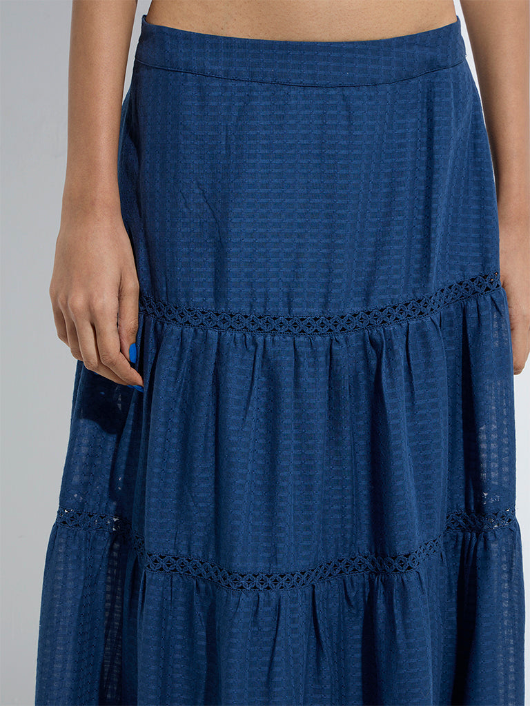 westisde Bombay Paisley Women's Indigo Tiered Cotton Skirt for Everyday Zoom View