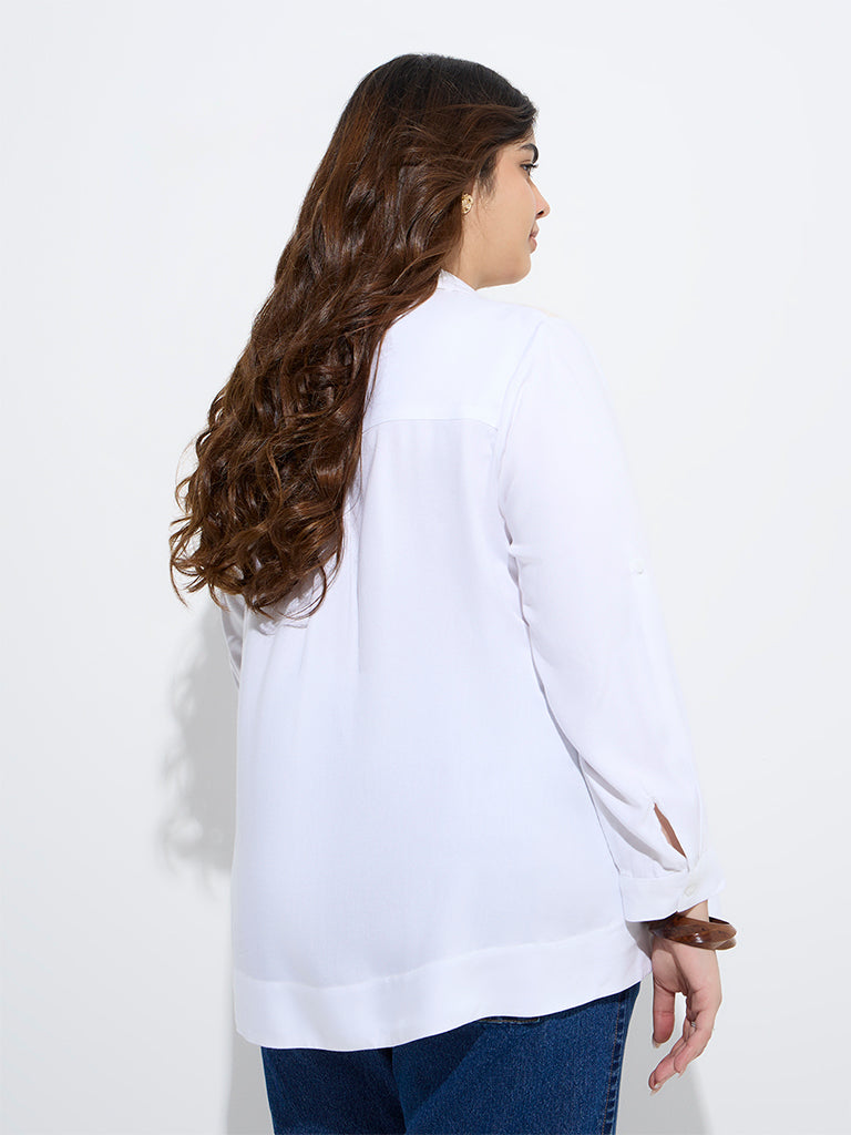 westisde Gia Women's White Crochet-Detailed Blouse for Casual Wear Back View