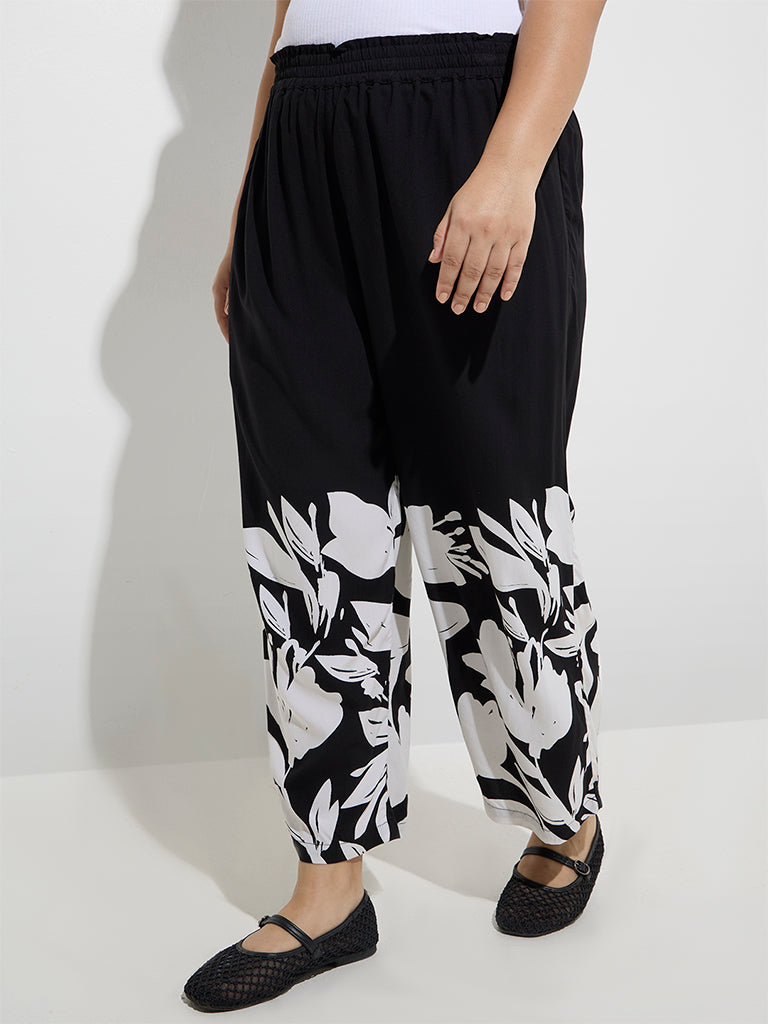 Gia Black Floral Design Mid-Rise Pants