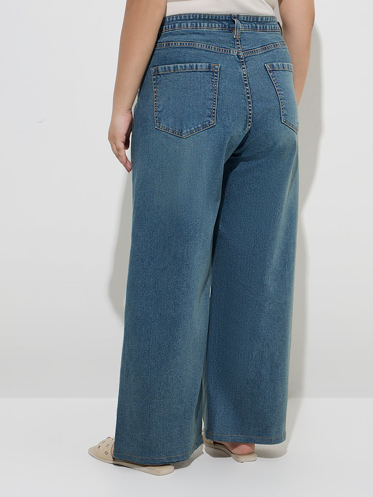 westisde Gia Women's Blue Washed Relaxed-Fit High-Rise Jeans for Casual Wear Back View