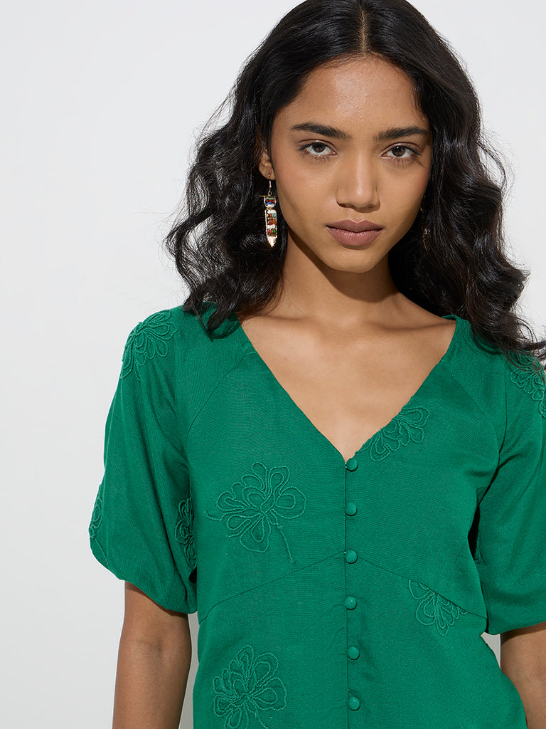 LOV Green Floral Embroidered Top