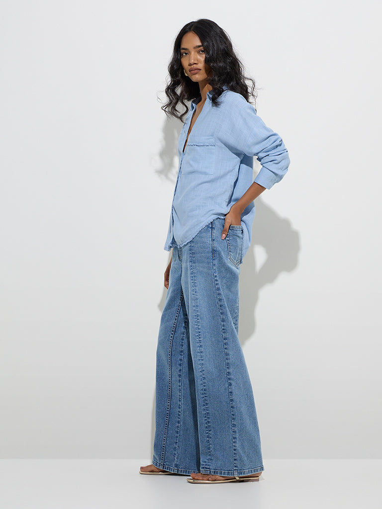 westisde LOV Women's Blue Faded Relaxed-Fit Mid-Rise Jeans for Casual Wear Full Model View