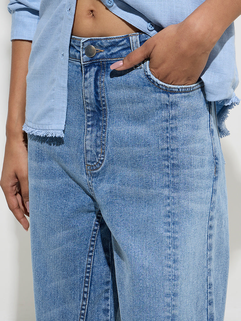 westisde LOV Women's Blue Faded Relaxed-Fit Mid-Rise Jeans for Casual Wear Zoom View