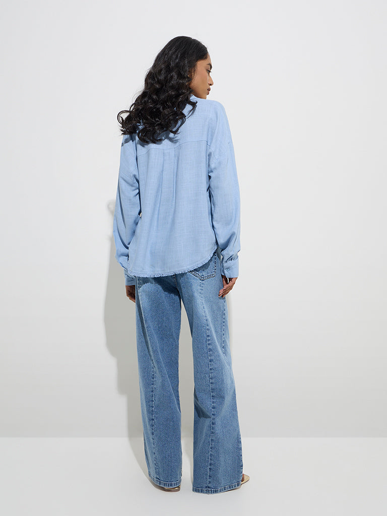 westisde LOV Women's Blue Faded Relaxed-Fit Mid-Rise Jeans for Casual Wear Back View