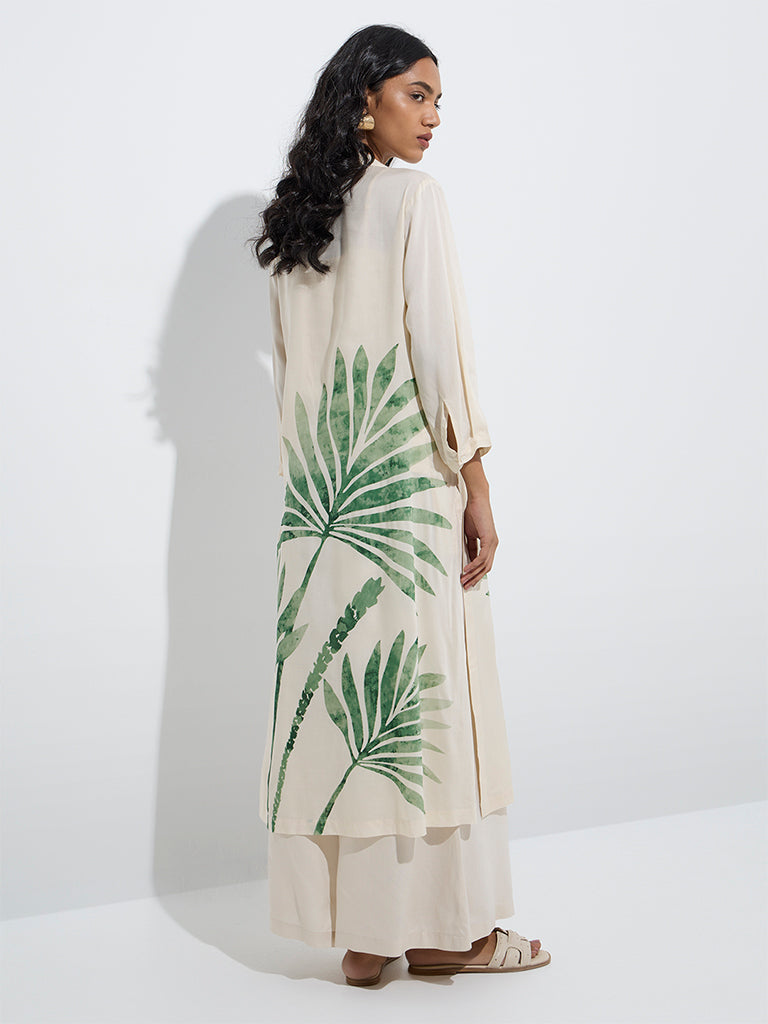Utsa Off-White Leaf Design A-Line Kurta