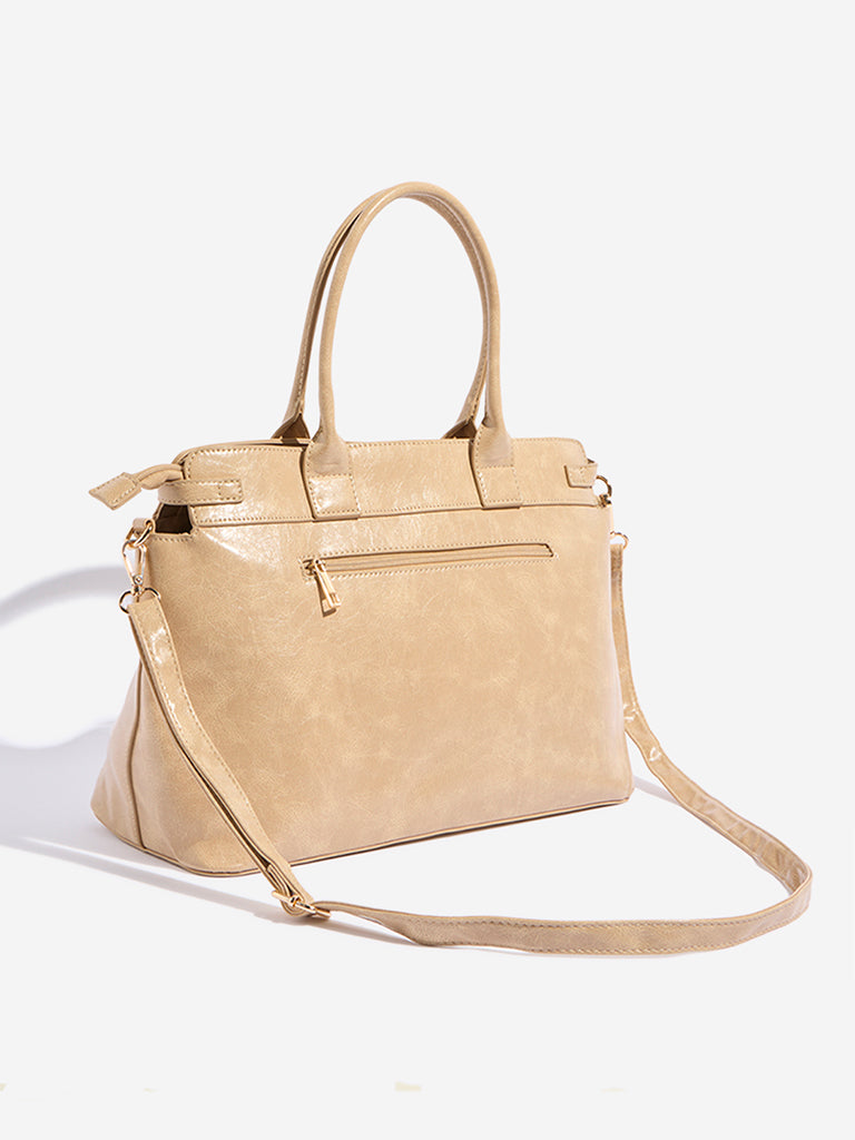 Westside Beige Belt-Detailed Tote Bag