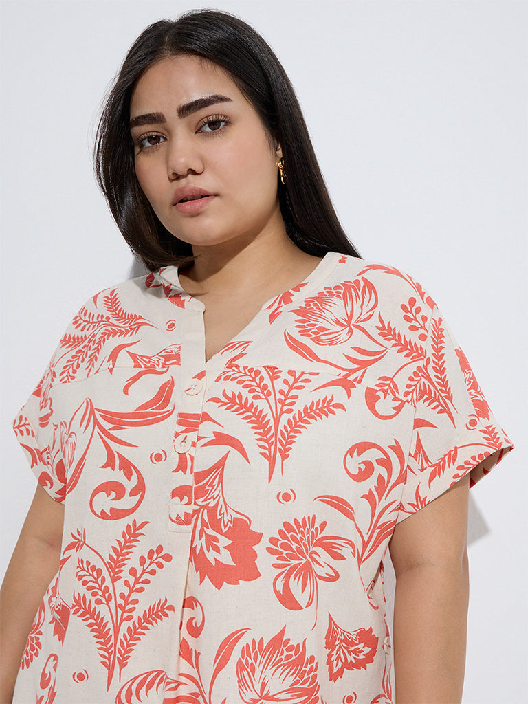 Gia Coral Floral Pattern Cotton-Blend Blouse